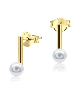 Gold Plate Straight Bar Pearl Stud Earring STS-4023-GP